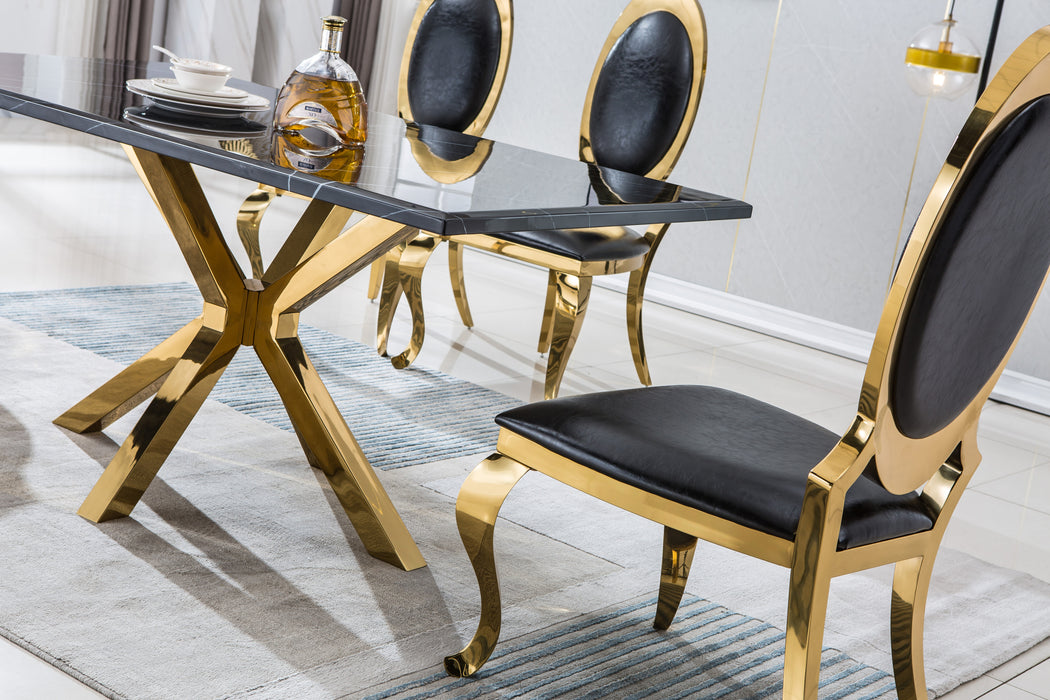 GFD Home - Modern Rectangular Marble Table for Dining Room/Kitchen, 1.02" Thick Marble Top, Gold Finish Stainless Steel Base, Size:79"Lx39"Dx30"H(Not Including Chairs) - GreatFurnitureDeal