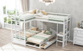 GFD Home - Twin over Twin/King Size L-Shaped Bunk Bed with Built-in Desk and Two Drawers,White - GreatFurnitureDeal