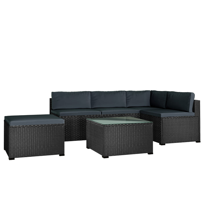 GFD Home - GO 6-Piece Outdoor Furniture Set with PE Rattan Wicker, Patio Garden Sectional Sofa Chair, removable cushions (Black wicker, Grey cushion) - GreatFurnitureDeal