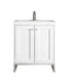 James Martin Furniture - Chianti 24" Single Vanity Cabinet, Glossy White, Brushed Nickel, w/ White Glossy Composite Countertop - E303V24GWBNKWG - GreatFurnitureDeal