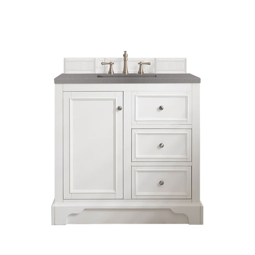 James Martin Furniture - De Soto 36" Single Vanity, Bright White, w- 3 CM Grey Expo Quartz Top - 825-V36-BW-3GEX - GreatFurnitureDeal