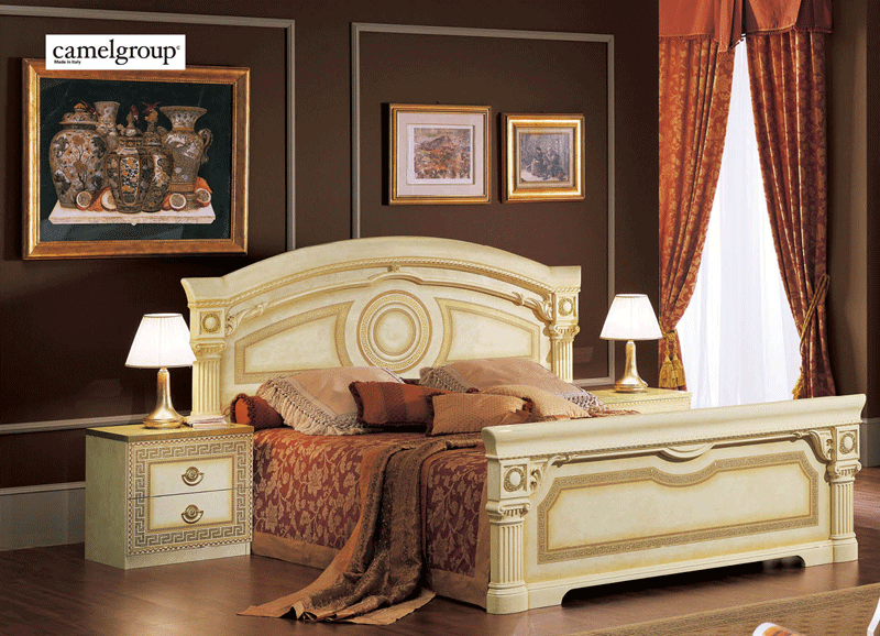 ESF Furniture - Aida Eastern King Panel Bed in Ivory/Gold - AIDABEDK.S.