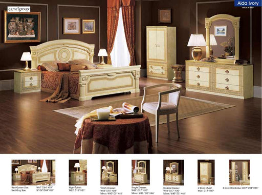 ESF Furniture - Aida 6 Piece Queen Panel Bedroom Set in Ivory-Gold - AIDABEDQ.S-6SET - GreatFurnitureDeal