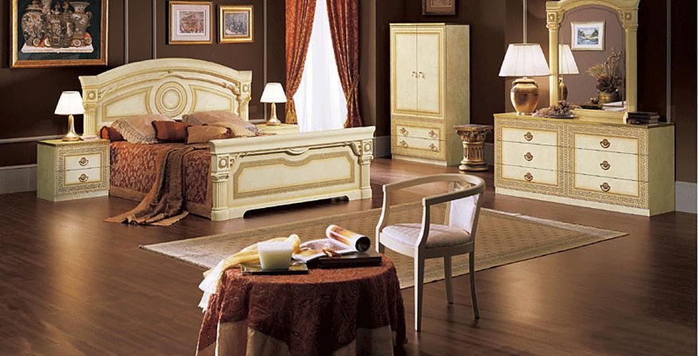ESF Furniture - Aida 6 Piece King Panel Bedroom Set in Ivory-Gold - AIDABEDK.S.-6SET - GreatFurnitureDeal