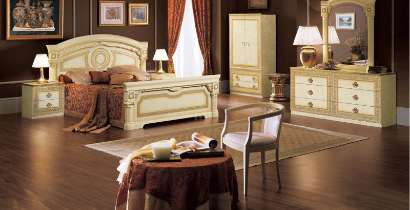 ESF Furniture - Aida 5 Piece Bedroom Eastern King Panel Bed Set in Ivory/Gold - AIDABEDK.S.-5SET