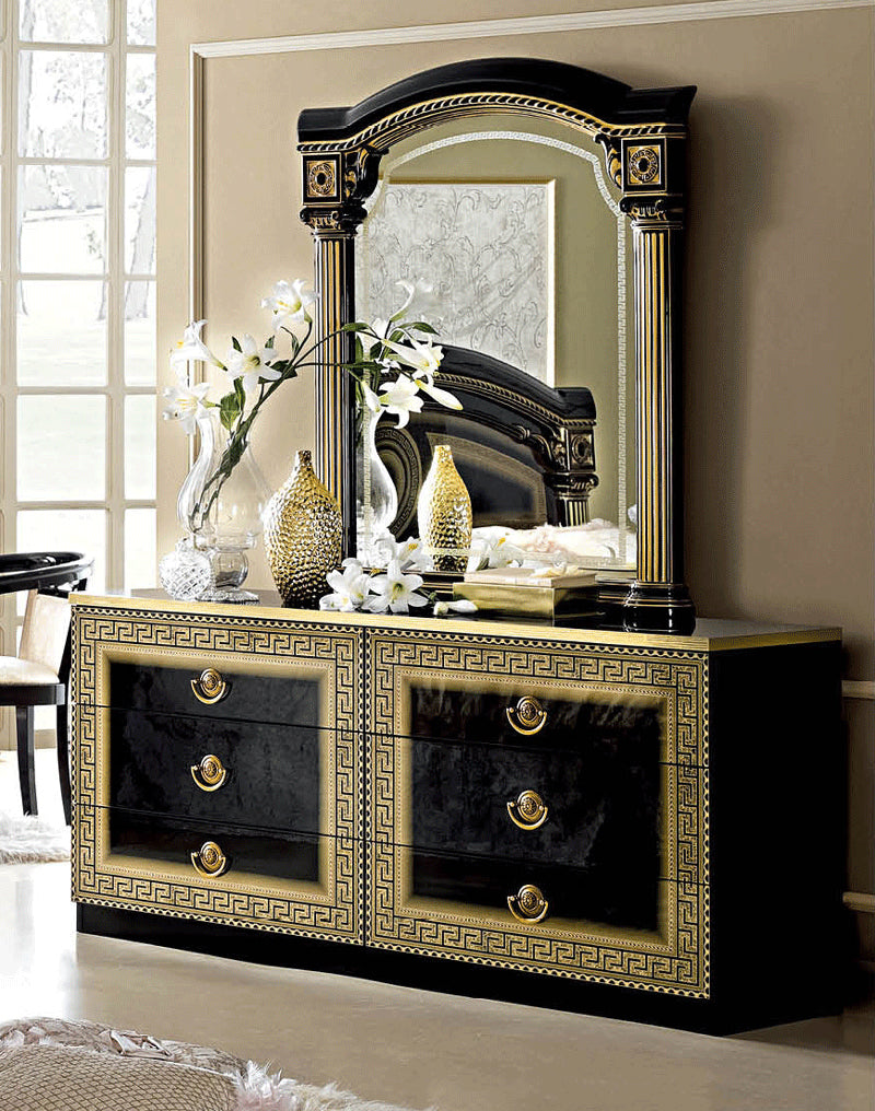 ESF Furniture - Aida Double Dresser with Mirror Set in Black-Gold - AIDADDRESSERBLACK-GO-M ESF Furniture - Aida Double Dresser with Mirror Set in Black-Gold - AIDADDRESSERBLACK-GO-M