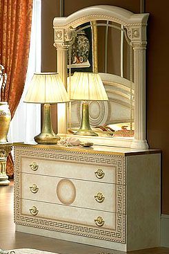 ESF Furniture - Aida Single Dresser with Mirror Set in Ivory-Gold - AIDASDRESSER-M ESF Furniture - Aida Single Dresser with Mirror Set in Ivory-Gold - AIDASDRESSER-M