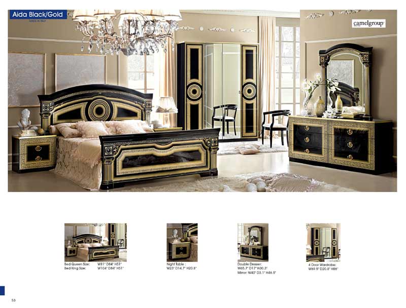 ESF Furniture - Aida 6 Piece King Panel Bedroom Set in Black-Gold - AIDABEDK.SBLACK-GOLD-6VSET - GreatFurnitureDeal