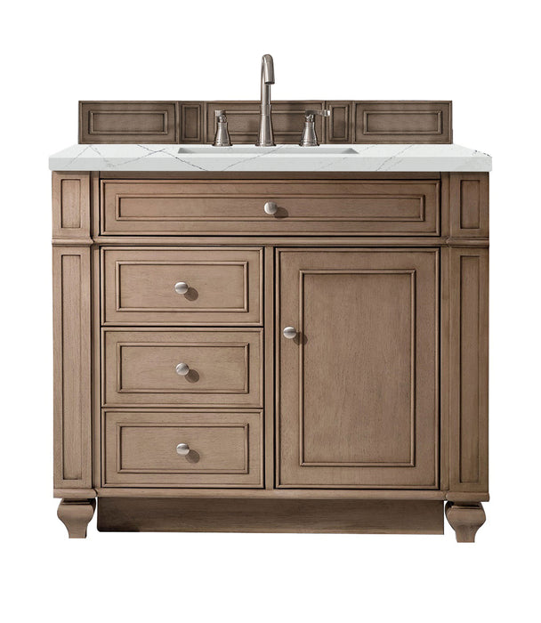 James Martin Furniture - Bristol 36" Single Vanity Whitewashed Walnut, w/ 3 CM Ethereal Noctis Quartz Top - 157-V36-WW-3ENC - GreatFurnitureDeal