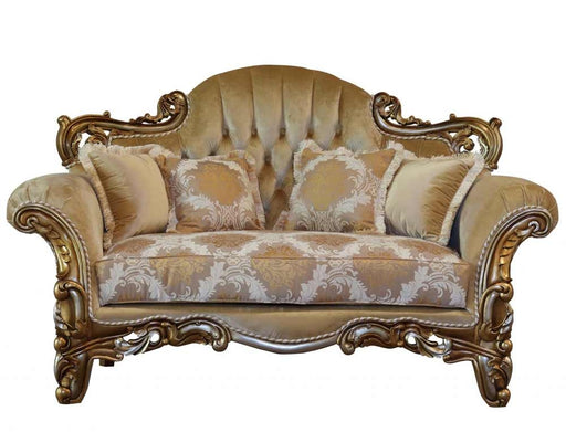 European Furniture - Alexsandra 2 Piece Luxury Sofa Set in Golden Brown with Antique Silver - 43553-SL - GreatFurnitureDeal