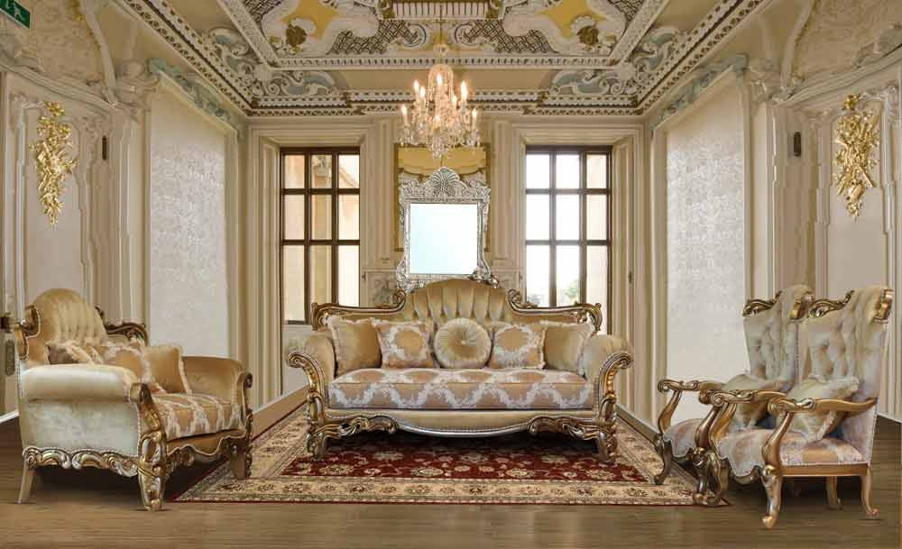 European Furniture - Alexsandra 3 Piece Luxury Living Room Set in Golden Brown with Antique Silver - 43553-S2C - GreatFurnitureDeal