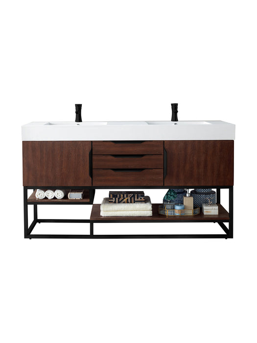 James Martin Furniture - Columbia 59" Double Vanity, Coffee Oak, Matte Black w/ Glossy White Composite Top - 388-V59D-CFO-MB-GW