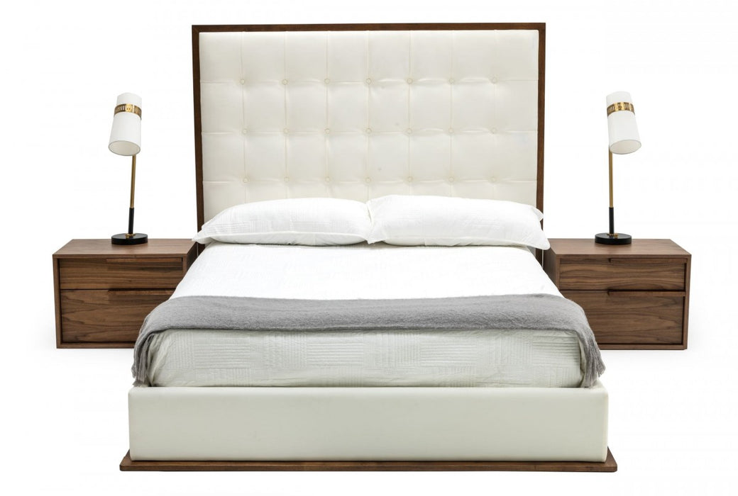 VIG Furniture - Modrest Amberlie White Vegan Leather & Walnut Bed - VGMABR-96-WAL-BED