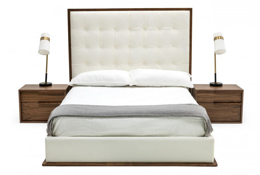 VIG Furniture - Modrest Amberlie White Vegan Leather & Walnut Bed - VGMABR-96-WAL-BED - GreatFurnitureDeal