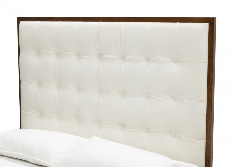 VIG Furniture - Modrest Amberlie White Vegan Leather & Walnut Bed - VGMABR-96-WAL-BED