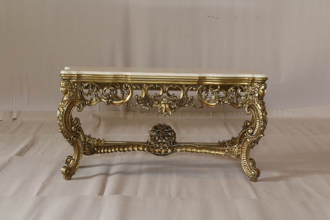 European Furniture - Ambrogio Console Table With Marble Top in Gold - 1000ST