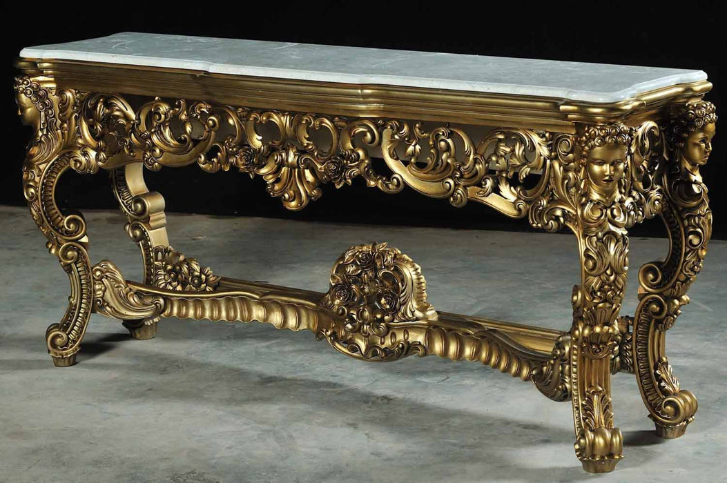 European Furniture - Ambrogio Console Table With Marble Top in Gold - 1000ST