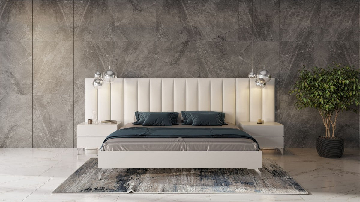 VIG Furniture - Nova Domus Angela - Italian Modern White Eco Leather Bed w- Nightstands and Wings - VGACANGELA-SET-WINGS