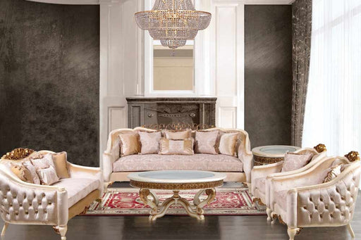 European Furniture - Angelica 4 Piece Luxury Living Room Set in Beige and Antique Dark Gold Leaf - 4535-SL2C