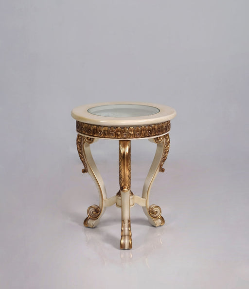 European Furniture - Angelica Luxury End Table in Beige and Antique Dark Gold Leaf - 4535-ET