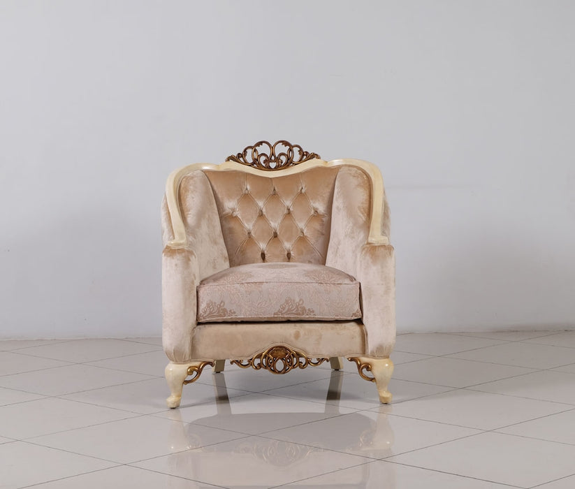 European Furniture - Angelica Luxury Chair in Beige and Antique Dark Gold Leaf - 4535-C