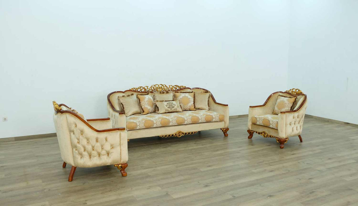 European Furniture - Angelica II 3 Piece Living Room Set in Dark Brown & Gold - 45354-3SET - GreatFurnitureDeal