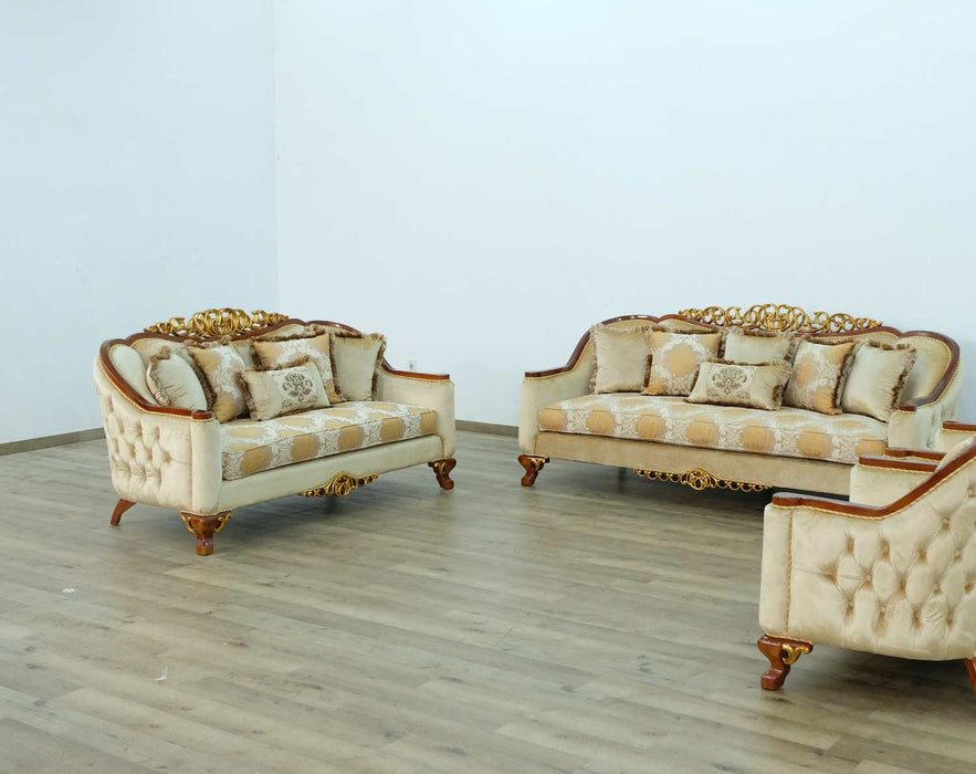 European Furniture - Angelica II Loveseat in Dark Brown & Gold - 45354-L