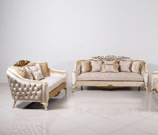 European Furniture - Angelica 2 Piece Luxury Sofa Set in Beige and Antique Dark Gold Leaf - 4535-SL