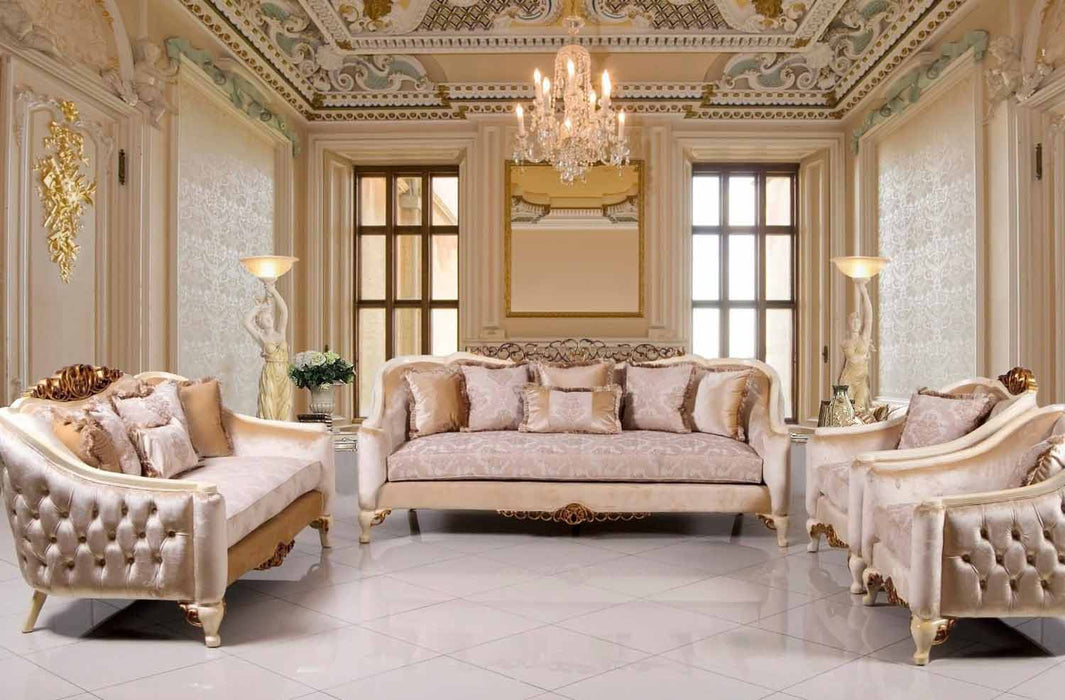 European Furniture - Angelica 2 Piece Living Room Set in Beige & Gold - 45350-2SET - GreatFurnitureDeal