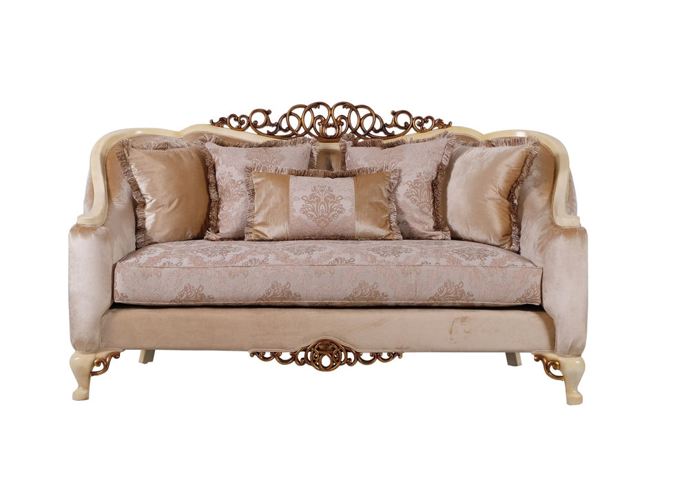 European Furniture - Angelica 3 Piece Living Room Set in Beige & Gold - 45350-3SET