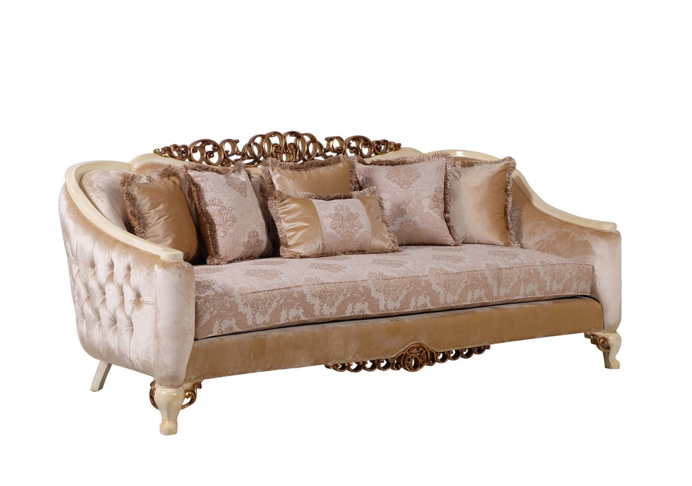 European Furniture - Angelica 3 Piece Living Room Set in Beige & Gold - 45350-3SET - GreatFurnitureDeal
