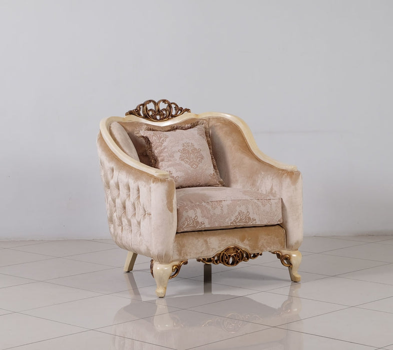 European Furniture - Angelica 3 Piece Luxury Living Room Set in Beige and Antique Dark Gold Leaf - 4535-S2C - GreatFurnitureDeal