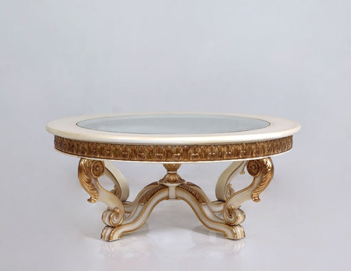 European Furniture - Angelica Luxury Coffee Table in Beige and Antique Dark Gold Leaf - 4535-CT