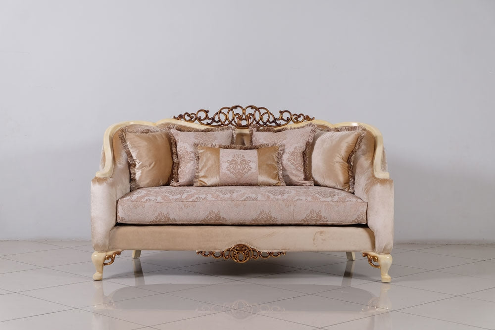 European Furniture - Angelica Luxury Loveseat in Beige and Antique Dark Gold Leaf - 4535-L