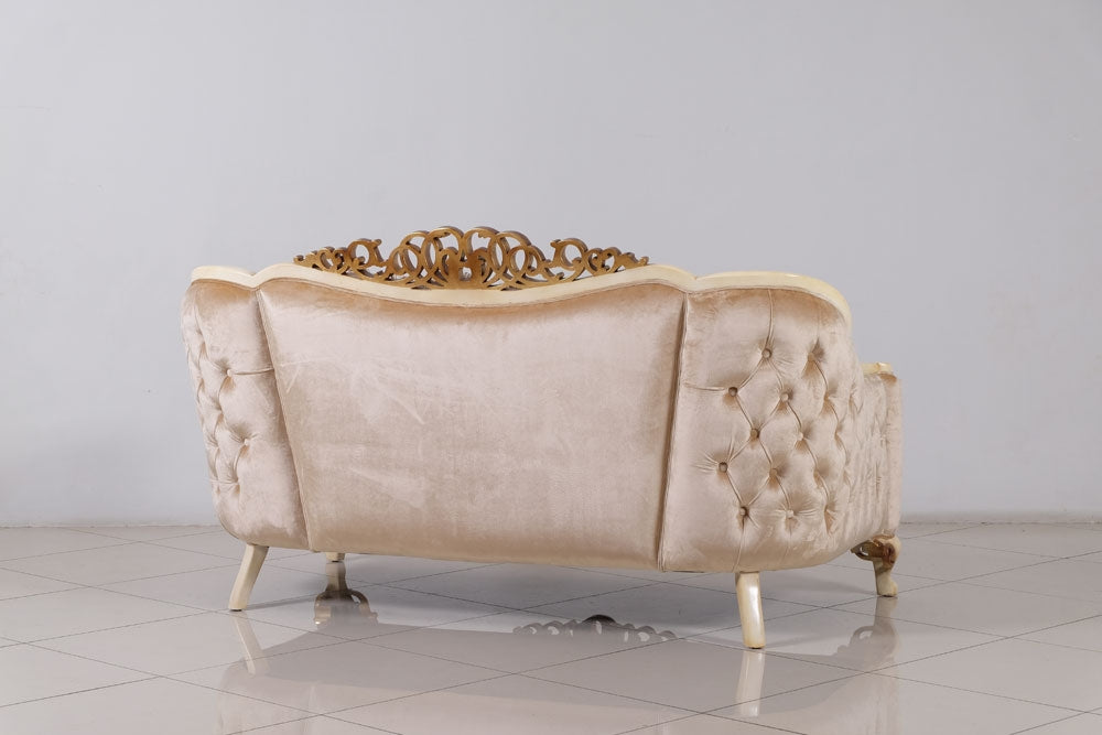 European Furniture - Angelica 2 Piece Luxury Sofa Set in Beige and Antique Dark Gold Leaf - 4535-SL - GreatFurnitureDeal