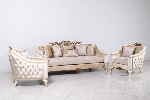 European Furniture - Angelica Luxury Loveseat in Beige and Antique Dark Gold Leaf - 4535-L - GreatFurnitureDeal