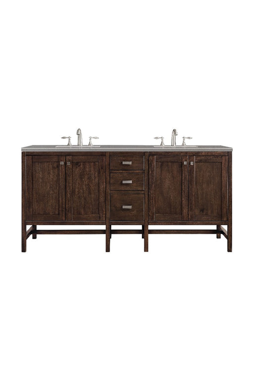 James Martin Furniture - Addison 72" Double Vanity Cabinet, Mid Century Acacia, w- 3 CM Grey Expo Quartz Top - E444-V72-MCA-3GEX - GreatFurnitureDeal