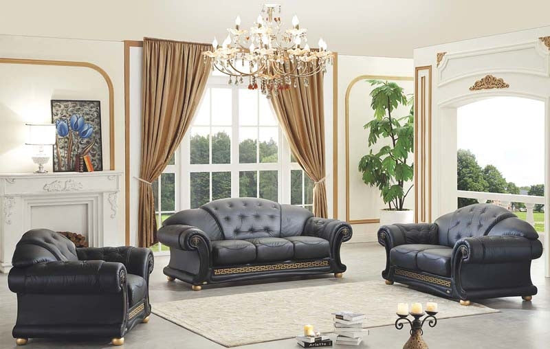 ESF Furniture - Apolo 3 Piece Living Room Set in Black - APOLOBLACK-3SET