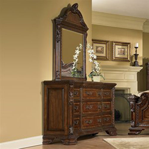 ART Furniture - Old World Drawer Dresser With Crowned Landscape Mirror - 143131-21-2606