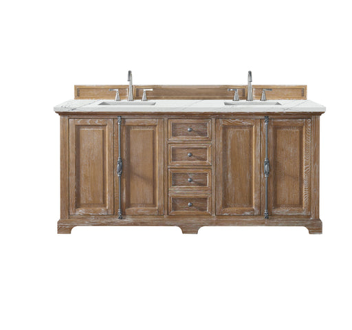 James Martin Furniture - Providence 72" Double Vanity Cabinet, Driftwood, w/ 3 CM Ethereal Noctis Quartz Top - 238-105-5711-3ENC - GreatFurnitureDeal
