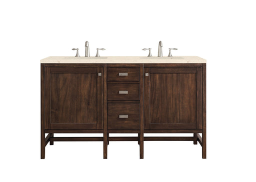 James Martin Furniture - Addison 60" Double Vanity Cabinet, Mid Century Acacia, w- 3 CM Eternal Marfil Quartz Top - E444-V60D-MCA-3EMR - GreatFurnitureDeal