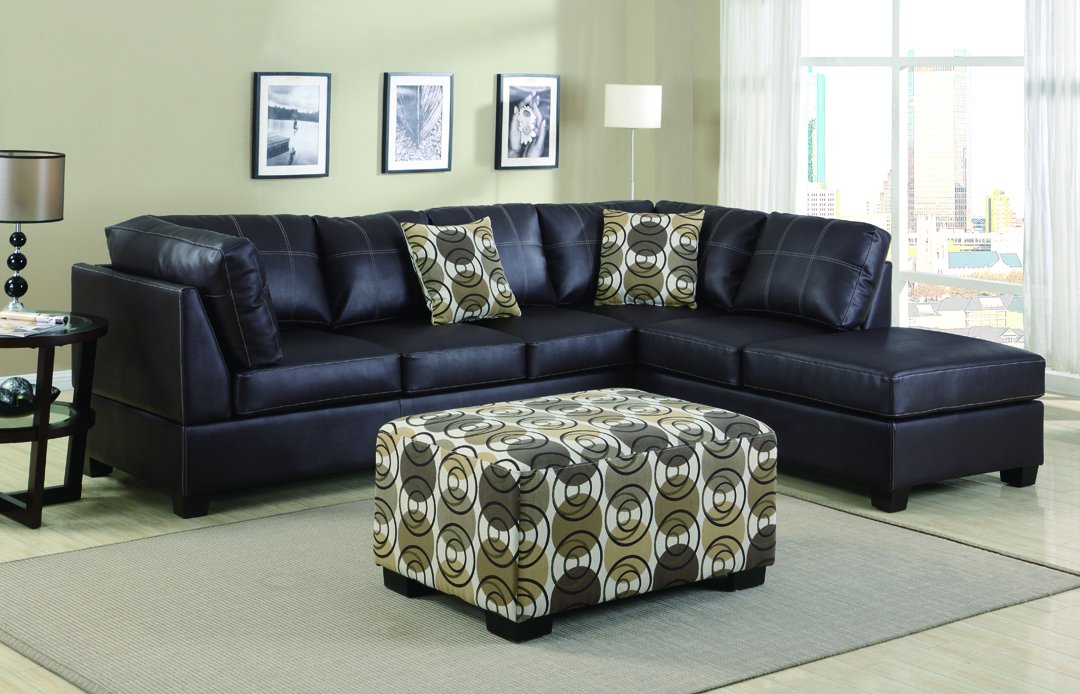 Bobkona Furniture - Avalon Dark Coffee-Mohogany  Leather Sectional Sofa -