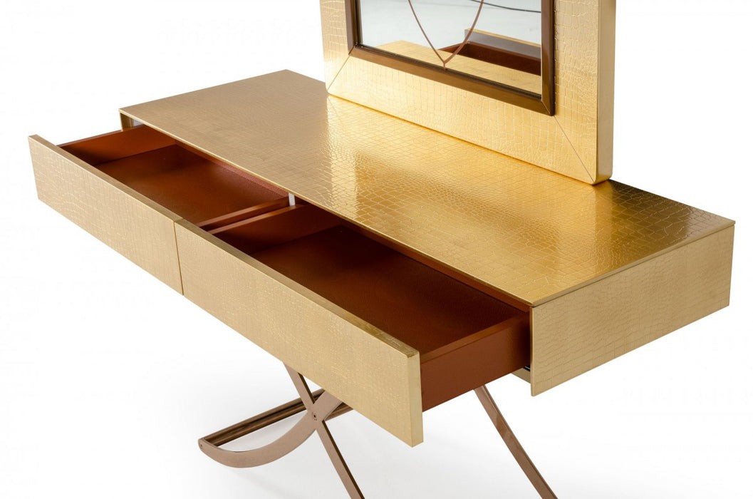 VIG Furniture - A&X Aversa - Gold Crocodile Console Table & Mirror - VGUNCK423-120-GOLD