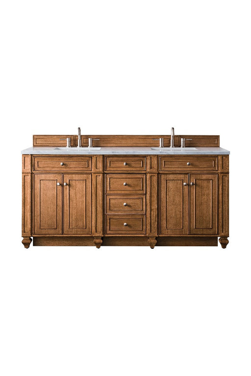 James Martin Furniture - Bristol 72" Double Vanity, Saddle Brown, w- 3 CM Eternal Jasmine Pearl Quartz Top - 157-V72-SBR-3EJP - GreatFurnitureDeal