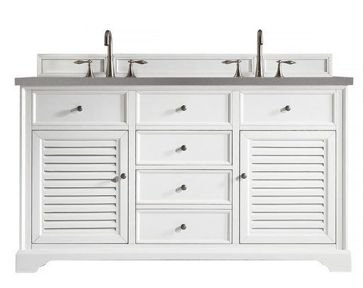 James Martin Furniture - Savannah 60" Double Vanity Cabinet, Bright White, w- 3 CM Grey Expo Quartz Top - 238-104-V60D-BW-3GEX - GreatFurnitureDeal