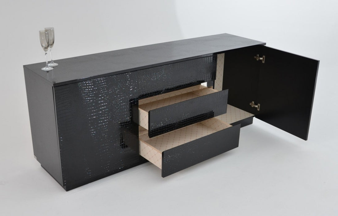 Vig Furniture - Modern Black Crocodile Lacquer Buffet - VGUNAC636-180-BLK