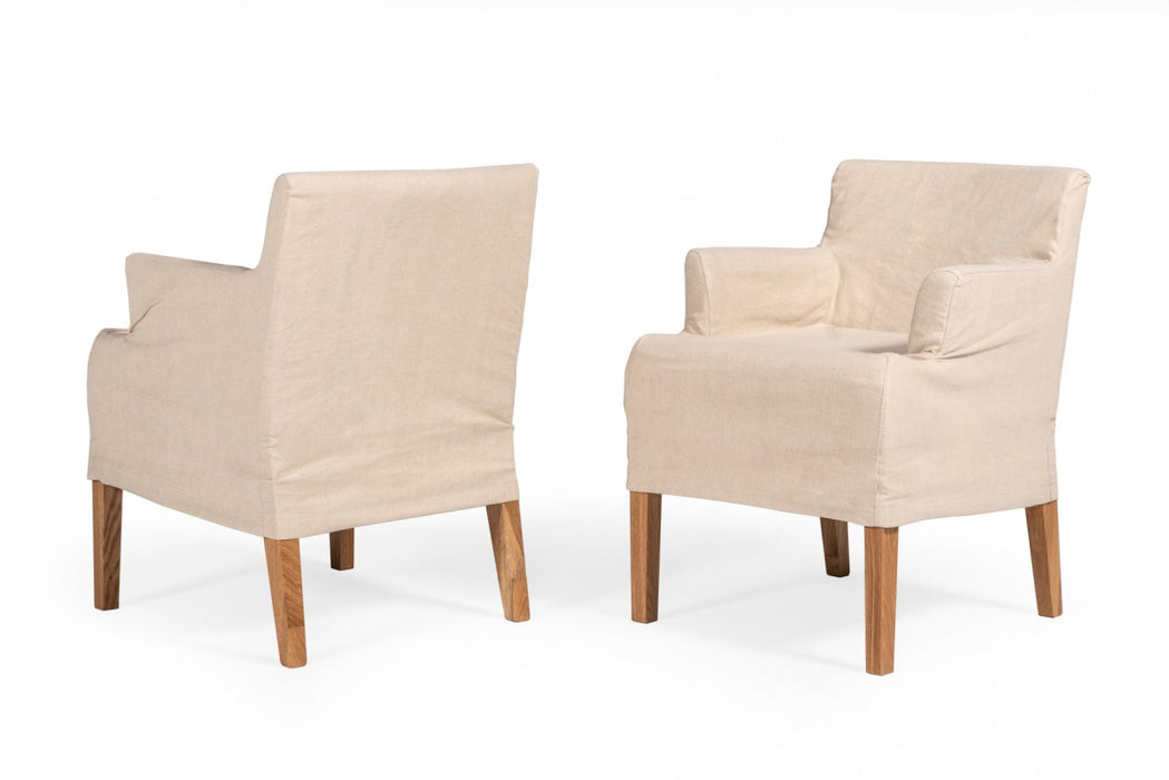 VIG Furniture - Modrest Axtell - Farmhouse Oatmeal Fabric Dining Arm Chair - VGAFSH13-ARMCH1