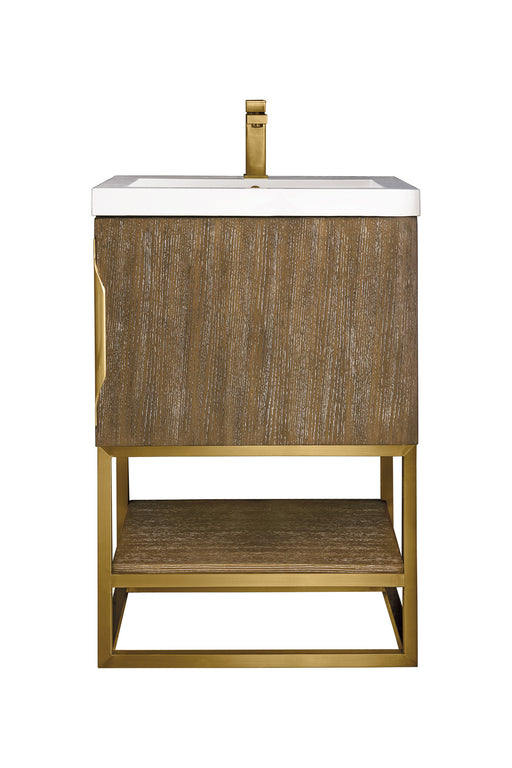 James Martin Furniture - Columbia 24" Single Vanity Cabinet, Latte Oak, Radiant Gold w/ White Glossy Composite Countertop - 388V24LTORGDWG - GreatFurnitureDeal