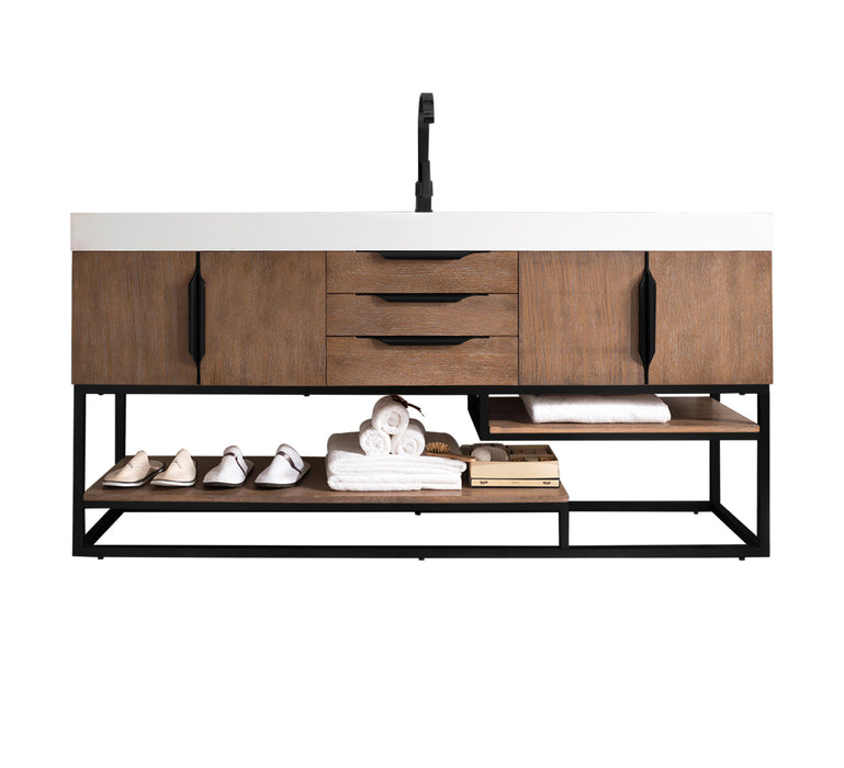 James Martin Furniture - Columbia 72" Single Vanity, Latte Oak, Matte Black w/ Glossy White Composite Top - 388-V72S-LTO-MB-GW