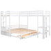 GFD Home - Twin over Twin/King Size L-Shaped Bunk Bed with Built-in Desk and Two Drawers,White - GreatFurnitureDeal